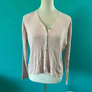 Bridgewater Classics Silk Pink Ribbed V-Neck Button Cardigan Topper Layer Size M